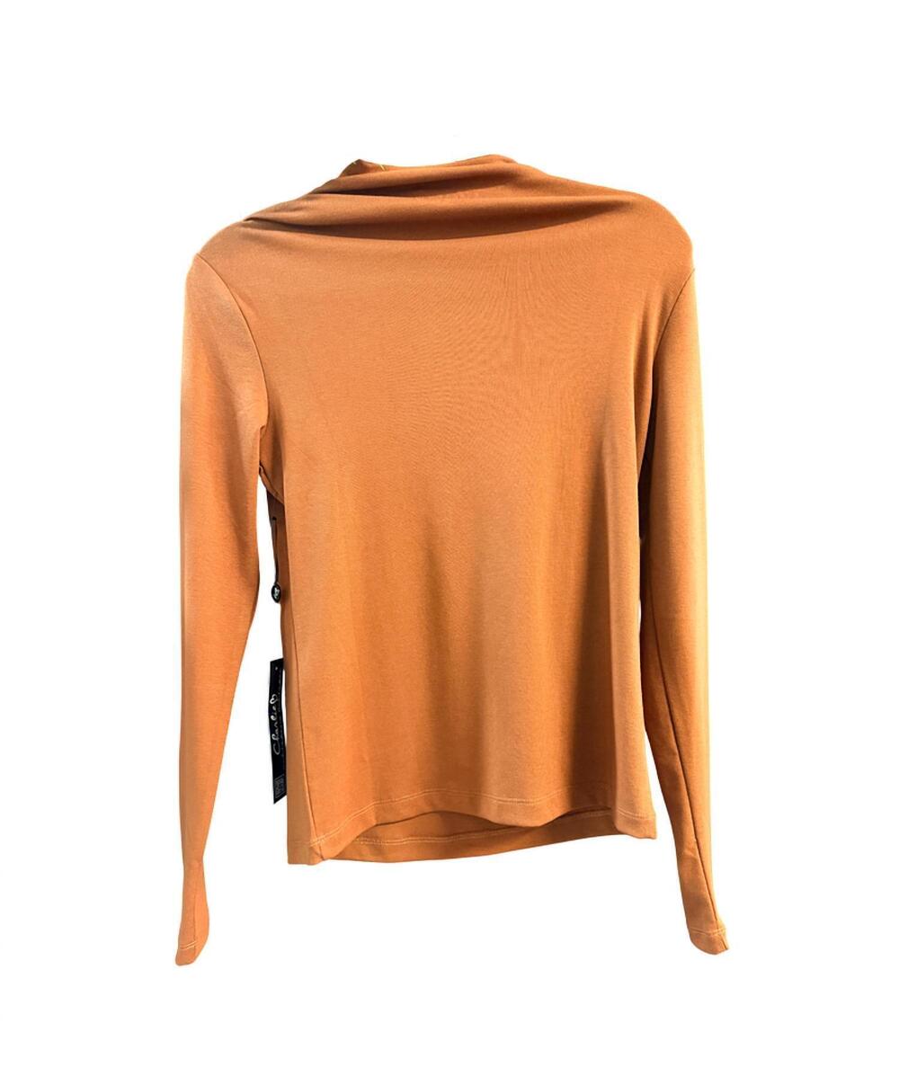 NEW CHARLIE B women's long sleeve mock neck top in sepia